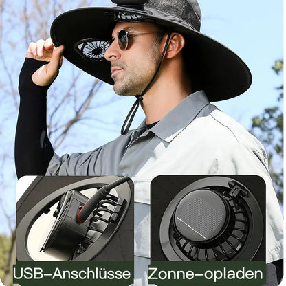 Wide outdoor sun hat with sun fan
