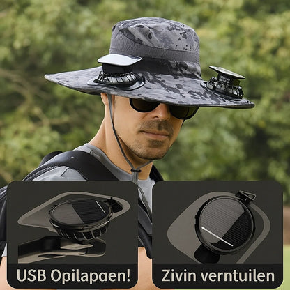 Wide outdoor sun hat with sun fan
