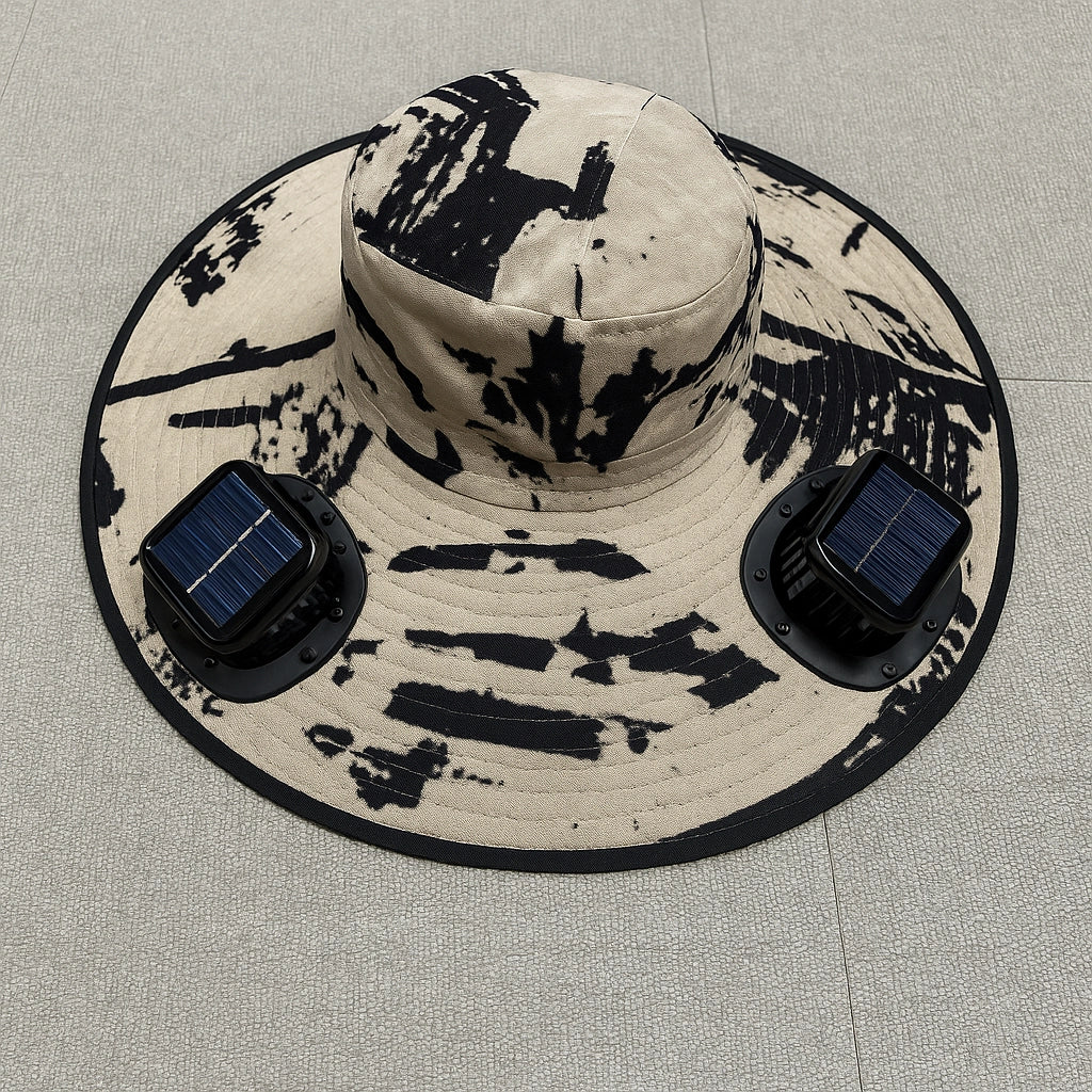 Wide outdoor sun hat with sun fan