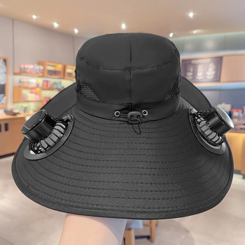 Wide outdoor sun hat with sun fan
