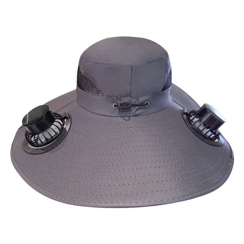 Wide outdoor sun hat with sun fan