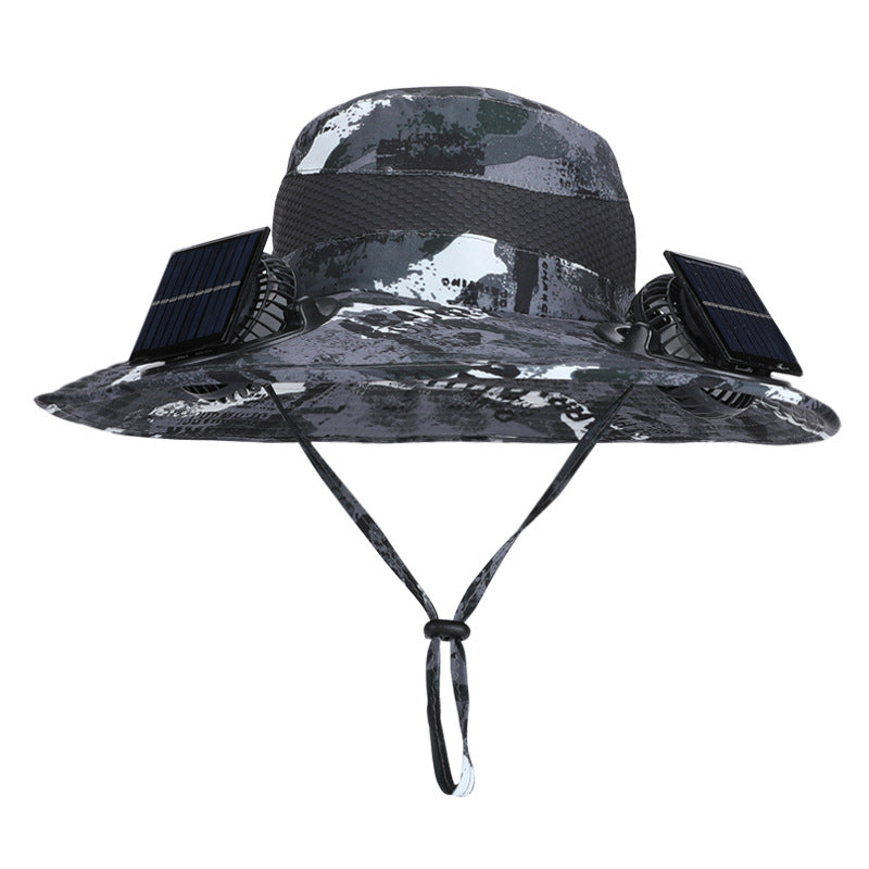 Wide outdoor sun hat with sun fan
