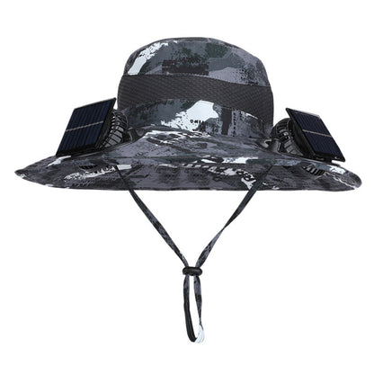 Wide outdoor sun hat with sun fan